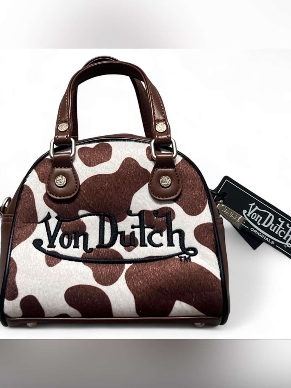 Von Dutch Brown & White Cow Print Pony Hair Bag — NWT